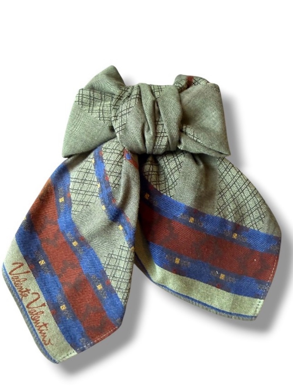 Valente Valentino handkerchief Green Stripe Pattern Mini Scarf Bandana Hair Bow